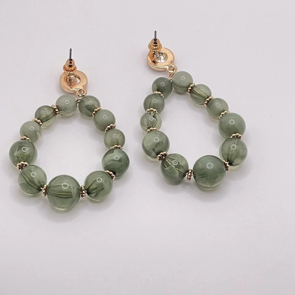 Green Stone Beaded Dangle Statement Post Earrings For Women - Picture 3 of 3